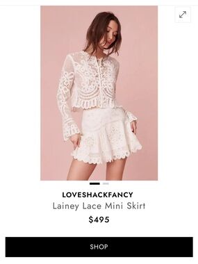 LoveShackFancy White Lace Mini Skirt with Scalloped Hem